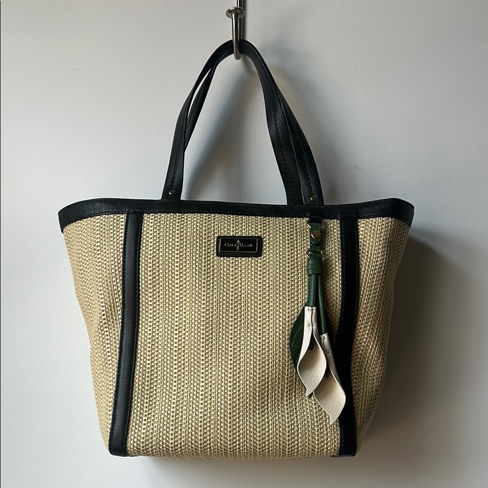 Cole Haan Black and Tan Tote Bag with Woven Texture